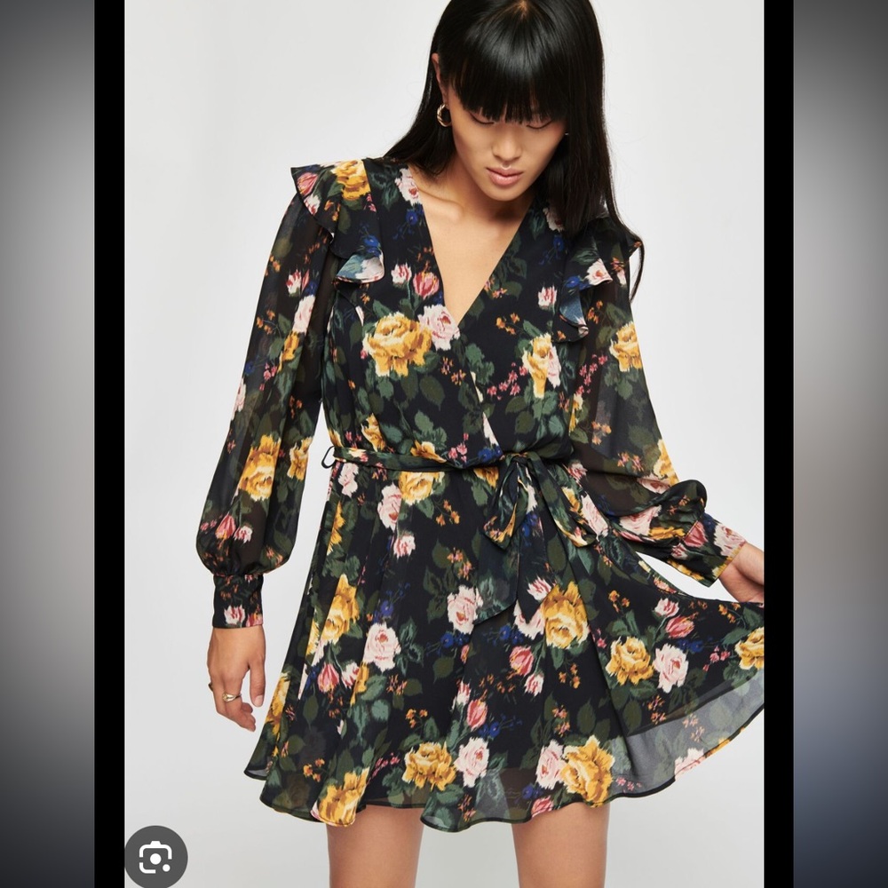Dynamite Frill Mini Dress chiffon, floral, XS